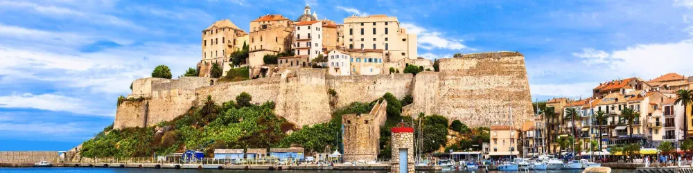Calvi - panoramic view with fortress. Corsica island, France